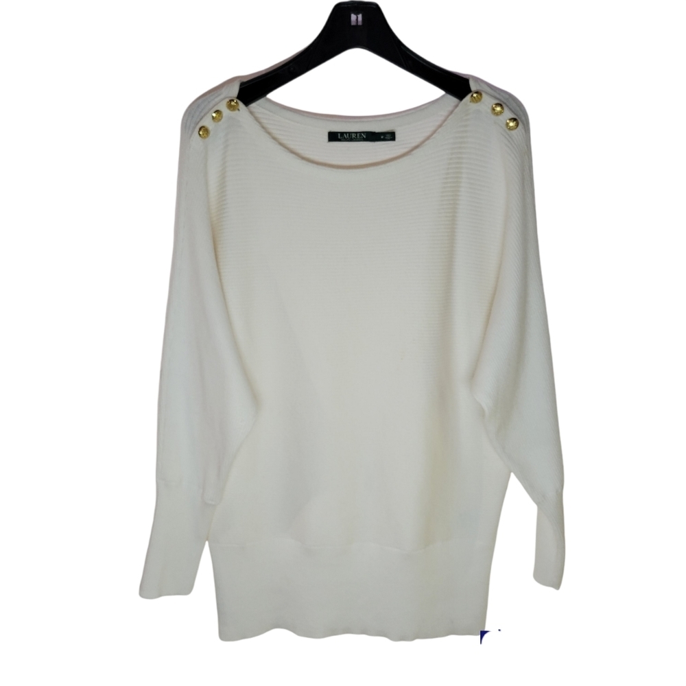 Lauren Ralph Lauren Women's White Pullover Cotton Sweater.